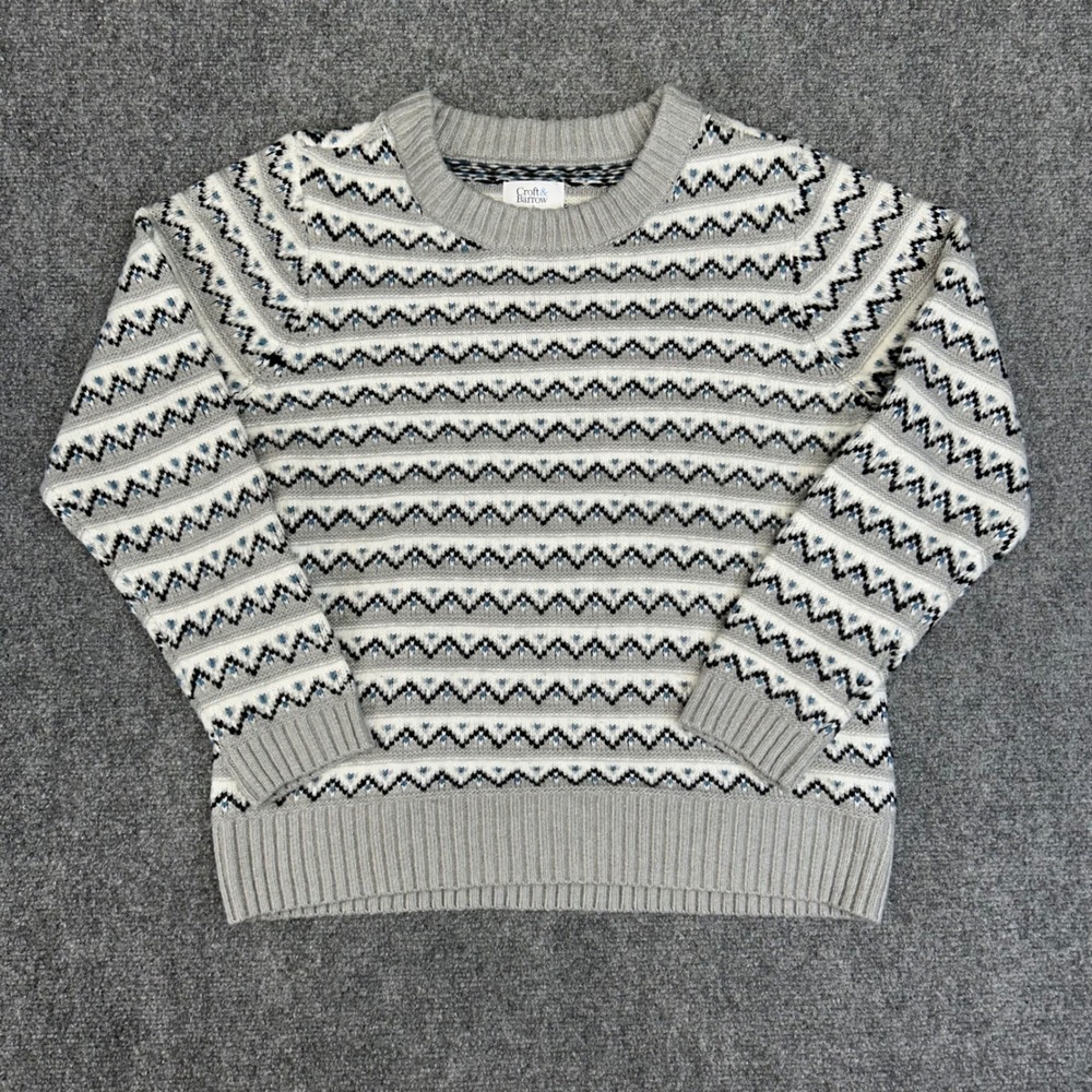 Croft & Barrow Mens Large Grey Fair Isle Crewneck Knit Sweater Geometric Pattern
